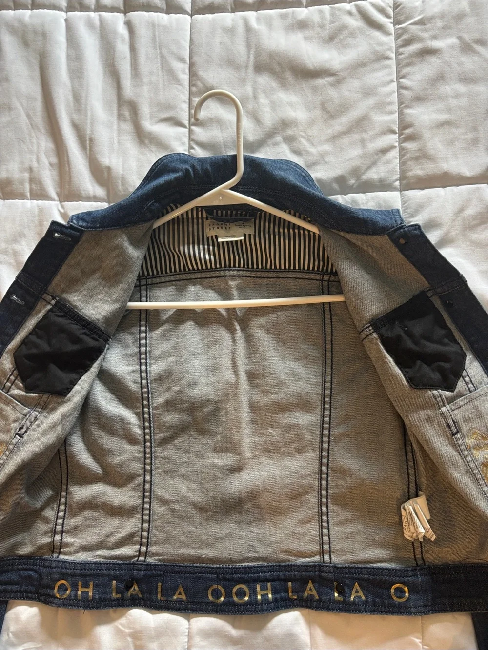 kate spade Dark Wash Denim Jacket with Striped Trim